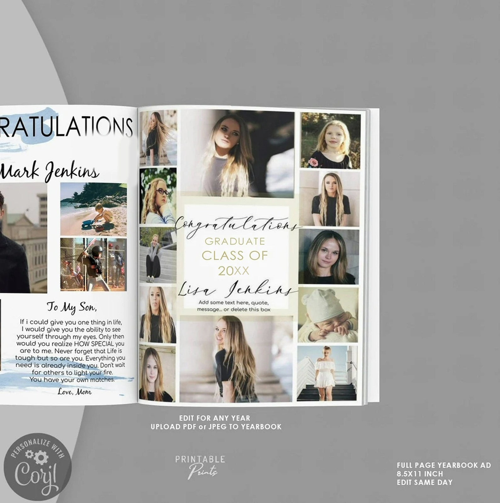 2023 YEARBOOK AD TEMPLATE full Page 8.5x11 12 Photos Etsy
