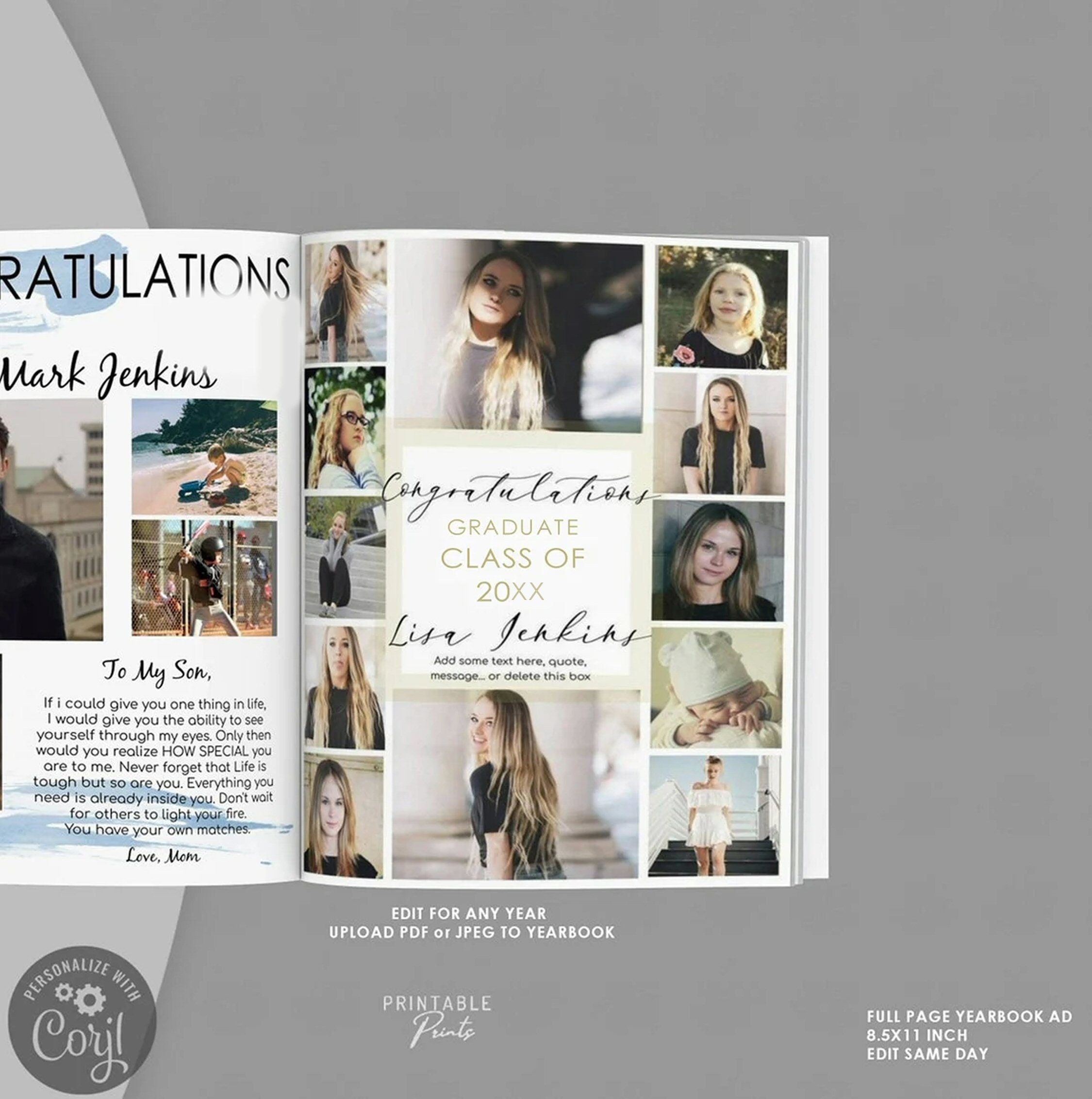 2024 YEARBOOK AD TEMPLATE Full Page 8.5x11 12 Photos -  Portugal