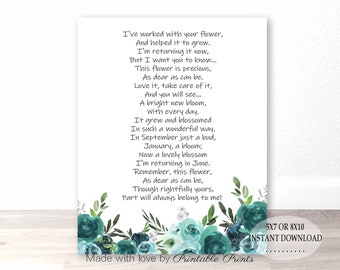 CHRISTMAS Gift FROM Teacher  to PARENTS of Child, Teaching Poem, Printable Quick Last Minute Floral Art Instant Digital Download File