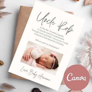 Willst du mein Pate sein? Canva bearbeitbare Karte, moderner Vorschlagsfoto, sofortiger Download druckbarer Druck Personalisierter benutzerdefinierter Gedichtname
