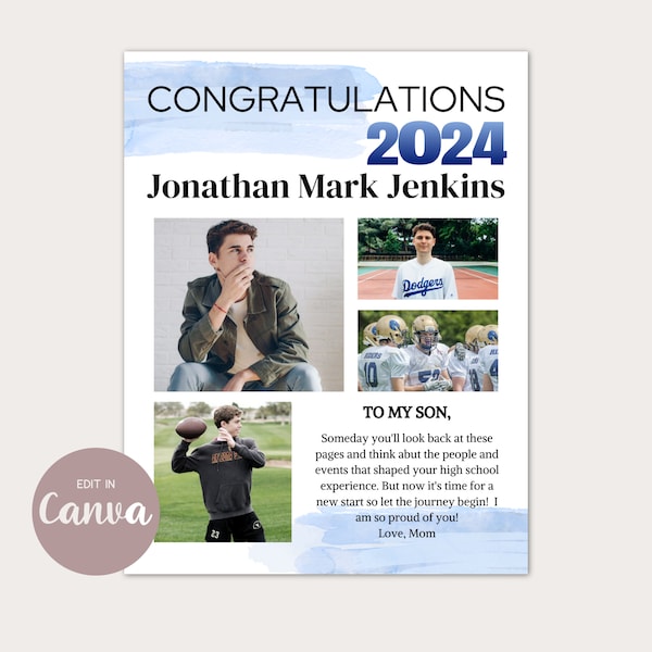 Yearbook Ad Template Senior Ad Yearbook Canva Template Guys Full Page 8.5x11 Graduate 2026 Senior Dedication High School Yearbook