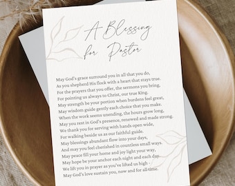 Blessing for Pastor Card, Appreciation, Thank You Prayer Poem, Quote Printable Print 5x7", Instant Download Jpeg File Quick Gift Unique