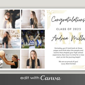 Yearbook Ad Template edit in CANVA 6 photo collage HALF PAGE Senior High School Graduation, 2024 1/2 Page, Tribute Editable Ad Set