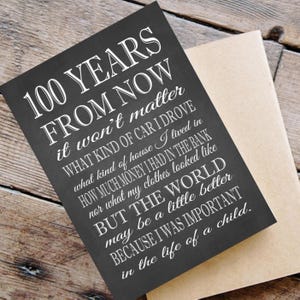 100 Years From Now Poem, Teacher Appreciation Gift, Printable Thank You Card Template, Educator Recognition Art, 5x7 Jpeg Digital Download