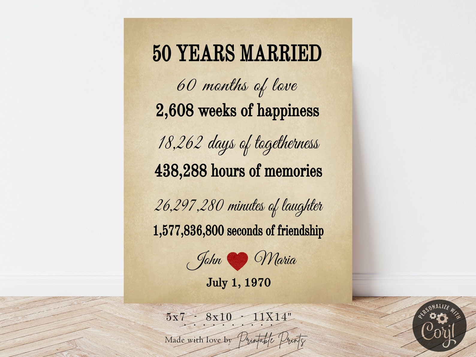 EDITABLE 50th ANNIVERSARY Gift Printable Print Template - Etsy