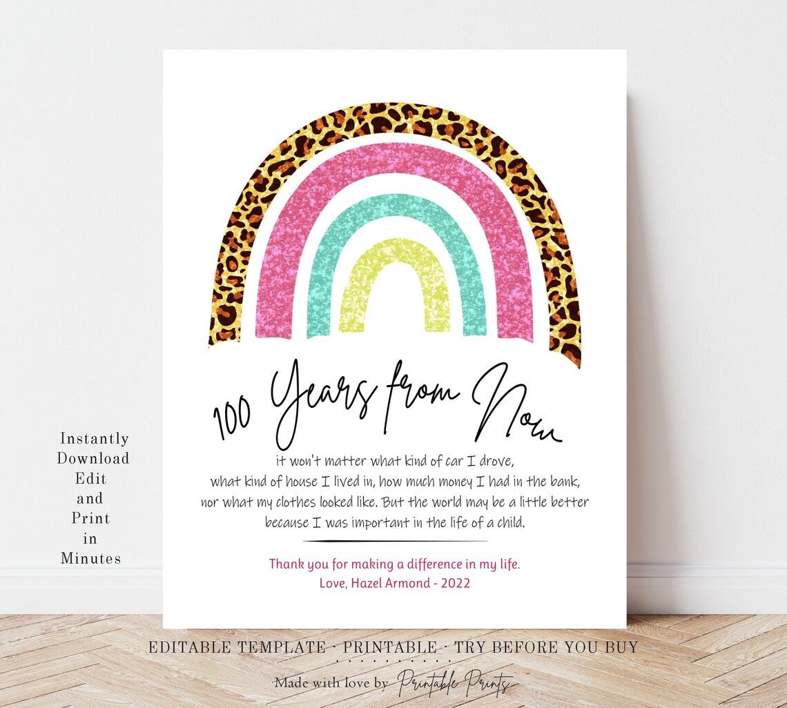 100 Years From Now Poem Instant Download TEACHER GIFT - Etsy