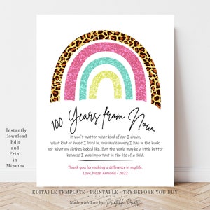 100 Years From Now Poem Instant Download TEACHER GIFT, Personalized ...