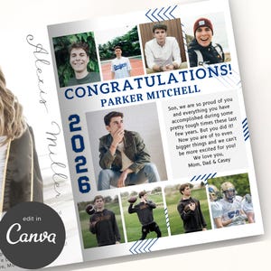 YEARBOOK AD Template Full Page CANVA, Editable Layout, Guys Modern Senior High School Graduate 2026 Add your Photos  8.5x11 inch Grad Custom
