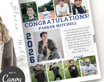YEARBOOK AD Template Full Page CANVA, Editable Layout, Guys Modern Senior High School Graduate 2026 Add your Photos  8.5x11 inch Grad Custom