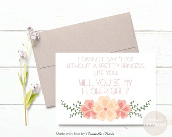 Will You Be My Flower Girl Proposal coral cream Wedding Printable Cannot Say I Do Pretty Princess  5x7 INSTANT DOWNLOAD Digital File diy