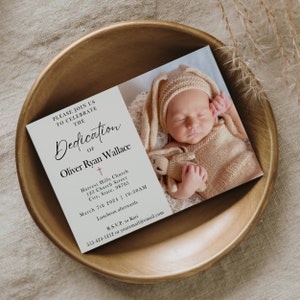 BABY DEDICATION Invitation Template, Editable in Canva, Minimalist Design, Add Baby Photo Printable Invite Digital Instant Download, 5x7 4x6 image 3