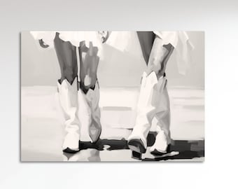 Coastal Cowgirl Printable Poster Print, Black White Boots Trendy, Bedroom Dorm Wall Art Decor, Girly Digital Download Aesthetic Minimalist