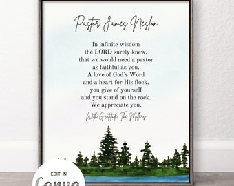 Thank you PASTOR Appreciation Gift Printable Sign, Editable template you edit and print Gift idea for Pastor, Minister, Preacher