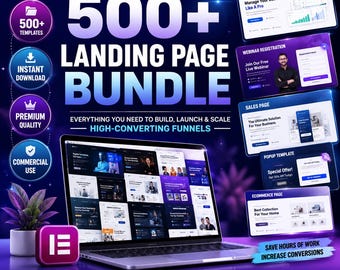500+ Landing Page Bundle | Premium Elementor Templates Sales Funnels Webinar Pages Lead Gen Opt In Ecommerce Marketing Kit