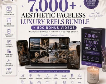 7,000+ Aesthetic Faceless Luxury Reels Bundle + 500 Bonus Videos, Instagram Stories, TikTok, YouTube Shorts, PLR MRR | Money Cars Beach