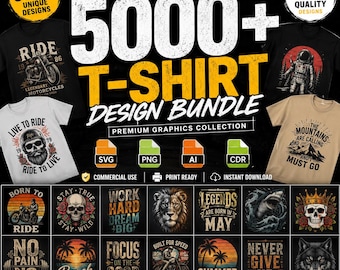 5000+ T-Shirt Design Bundle | SVG png AI CDR Vintage Retro Typography Print Ready Commercial Use Graphics Pack