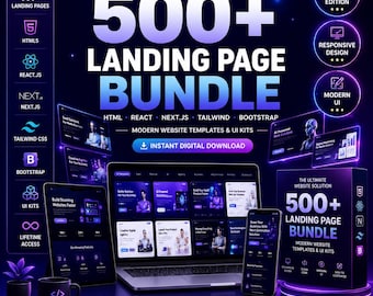 500+ Premium Landing Pages Bundle | HTML, React, Next.js, Tailwind, Bootstrap Website Templates & UI Kits | Saas Portfolio Ecom Agency Hotel