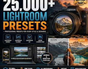 25000+ Lightroom Presets Bundle | Mobile & Desktop, Wedding, Portrait, Cinematic, HDR, Travel, Film Photo Editing