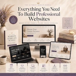 Landing Page Bundle displayed on a laptop showing modern website templates including SaaS, startup, AI, business, eCommerce, portfolio, and dashboard designs built with HTML5, React, Next.js, Bootstrap, Tailwind CSS, Vue, and Angular for web developers and designers.
Professional Website