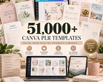 51,000+ Canva PLR Templates Bundle | Editable Planners, Journals, Trackers & Digital Products | MRR PLR Resell Rights | Etsy Seller