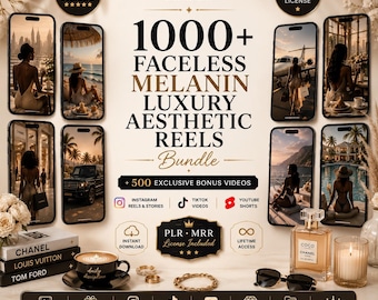 1000+ Faceless Melanin Luxury Aesthetic Reels + 500 Bonus Videos   | Instagram Reels & Story, Youtube Shorts, Tiktok PLR MRR