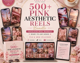 500+ Pink Aesthetic Faceless Reel Bundle with Hooks | Instagram Reels and Stories, Youtube Shorts Luxury Lifestyle Videos, PLR MRR Download