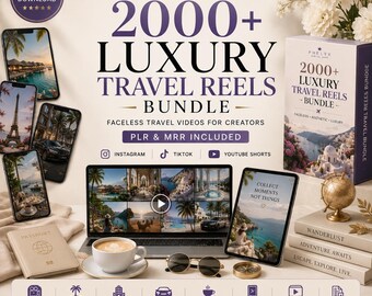 Travel Reels Bundle | 2000+ Faceless Luxury Travel Reels, Instagram Stories, YouTube Shorts, PLR MRR Download