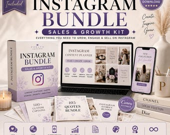 Instagram Growth Toolkit Bundle | Sales & Growth Kit, Stories Bundle, 100+ Custom Captions, 105 Quotes, PLR MRR Digital Download