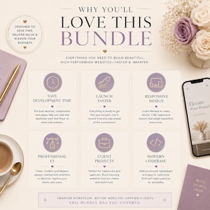 Landing Page Bundle displayed on a laptop showing modern website templates including SaaS, startup, AI, business, eCommerce, portfolio, and dashboard designs built with HTML5, React, Next.js, Bootstrap, Tailwind CSS, Vue, and Angular for web developers and designers.
Who will love this