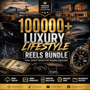 Pacchetto di oltre 100.000 reel di lusso per uno stile di vita esclusivo / Contenuti virali su Instagram e TikTok con auto di lusso, soldi, jet privati e un'estetica da ricchi.