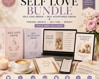 Self Love Bundle | Self Love Ebook & Self Acceptance Ebook, Personal Growth Guide, PLR MRR Digital Download
