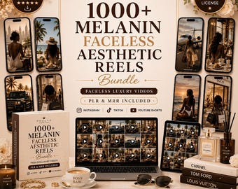 1000+ Melanin Faceless Luxury Aesthetic Reels Bundle for Instagram, TikTok, YouTube Shorts, PLR MRR Download | Money, Beach, Fashion, Food