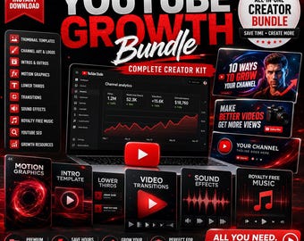 YouTube Growth Bundle | Thumbnail Templates SEO Motion Graphics Sound Effects Intros Outros Channel Art Creator Kit