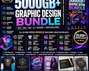 5000GB+ Graphic Design Bundle | SVG Png PSD AI Mockups Icons Templates Social Media Graphics Mega Design Pack