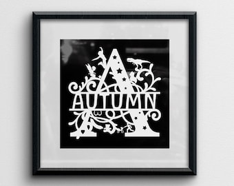 Funky Framed Initial - Custom Monogram Papercut, split letter, choice of personal images around the letter