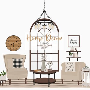 Farmhouse Home Decor Clipart: Furniture & Plants Graphics (PNG)