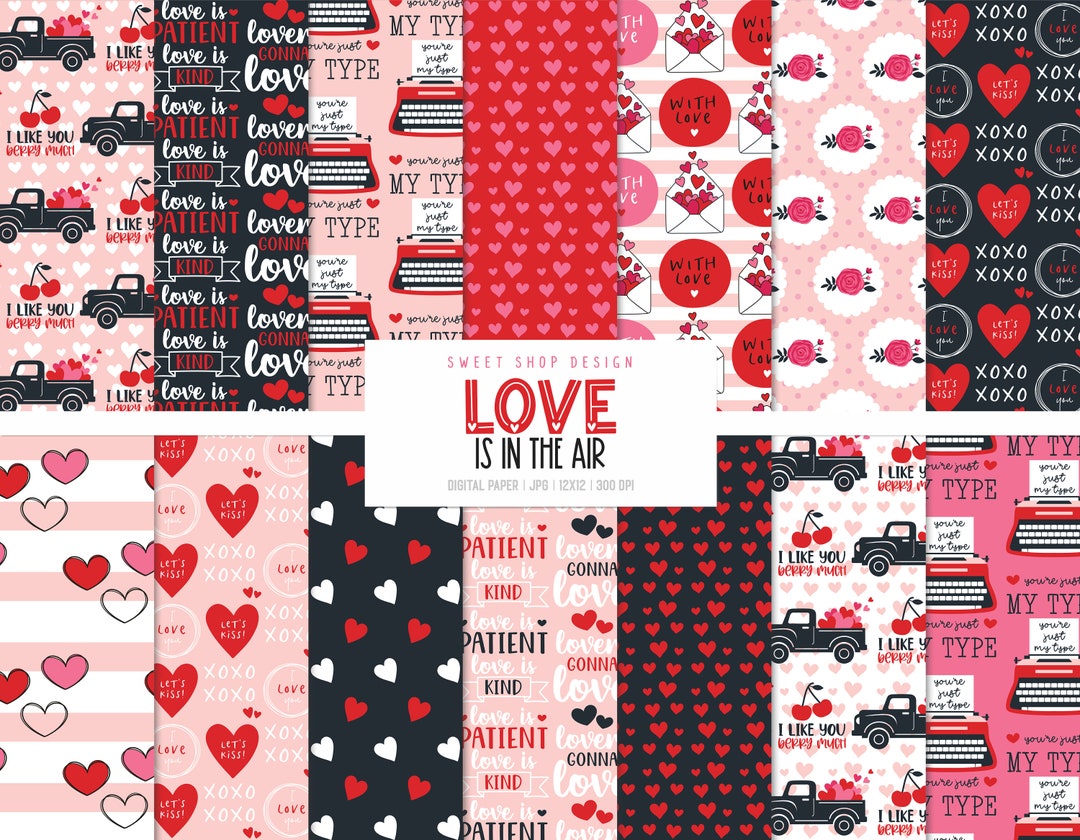 Love is in the Air, Valentine Pink and Red Heart Backgrounds, Printable ...