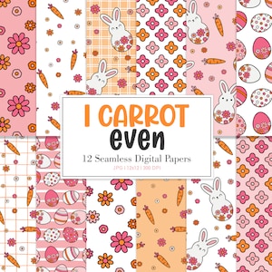 I CARROT EVEN, Retro Bunny Frühling Ostern Nahtloses Muster, Hintergründe, Printable Digital Paper