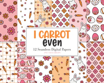 I CARROT EVEN, Retro Bunny Frühling Ostern Nahtloses Muster, Hintergründe, Printable Digital Paper