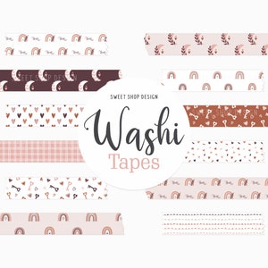 Boho Valentine Washi Tape Clipart: Hearts & Rainbows (Digital Download)