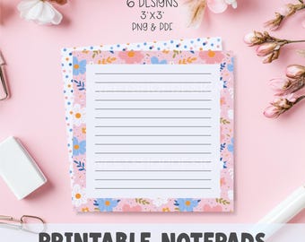 COLORFUL GARDEN, Printable Square Notepad Template, Floral Spring Hand Drawn, Memo Sheet, To Do List Notepad