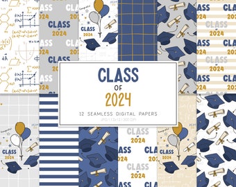CLASS of 2024, Graduation Doodle Balloons, Grad Cap, Diploma Seamless Repeat Pattern, Backgrounds, Printable Digital Paper