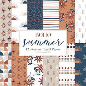 ÉTÉ BOHO, motif répété sans couture floral Boho, arrière-plans, papier numérique imprimable