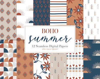 BOHO ESTATE, Motivo floreale ripetuto senza soluzione di continuità, Sfondi, Carta digitale stampabile