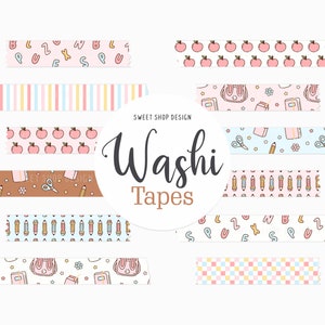 Retro School Supplies Washi Tape Clipart: Teacher Planner Graphics (Digital Download)
