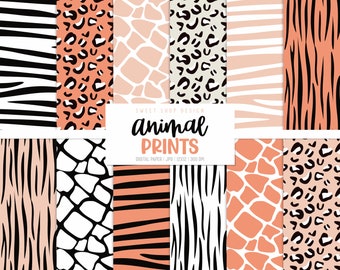 ANIMAL PRINTS, Zebra Giraffe Skin Leopard Print Backgrounds, Printable Digital Paper