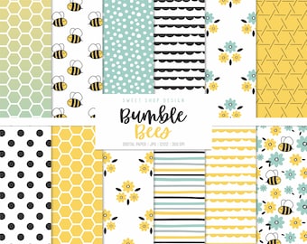BUMBLE BEES, Bees, Floral, Geometric Backgrounds, Printable Digital Papers