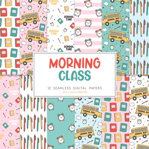 MORNING CLASS, Schulbildung Lehrer Erzieher Musterdesign, Hintergründe, bedruckbares digitales Papier