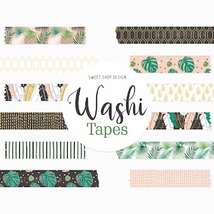 Tropical Leaves Washi Tape Clipart: Geometric Planner Graphics (Digital Download)