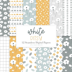 WHITE DITSY, florales nahtloses Wiederholungsmuster, weißer Blumenhintergrund, druckbares digitales Papier